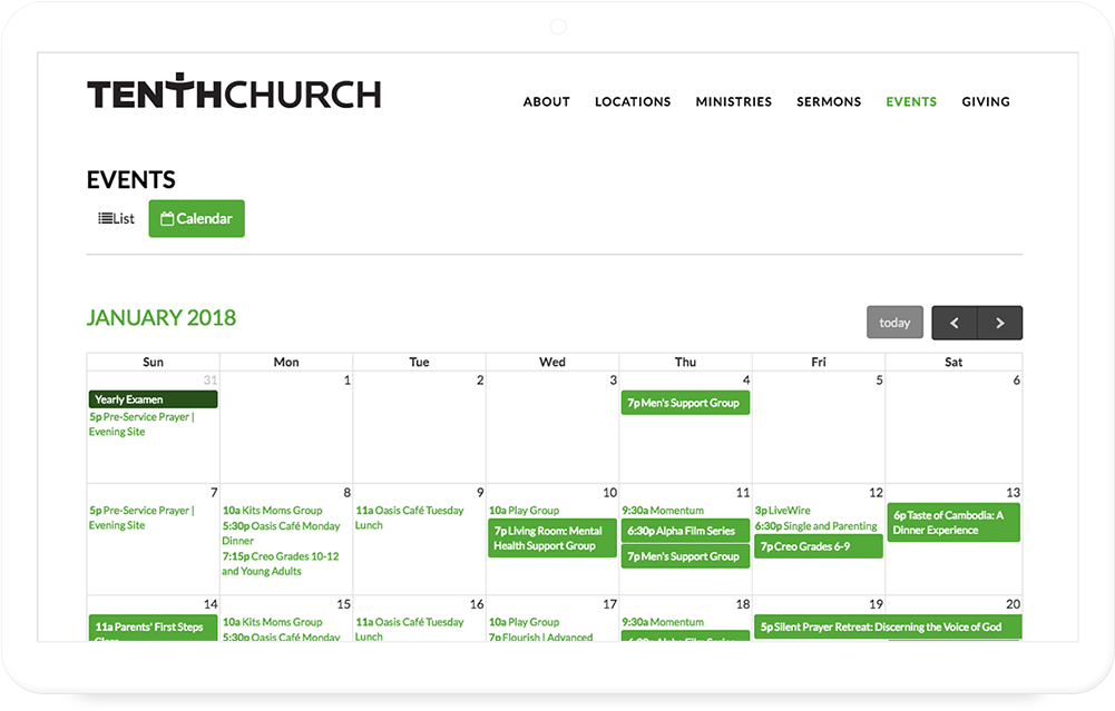 Tenth Church Events Calendar January2018