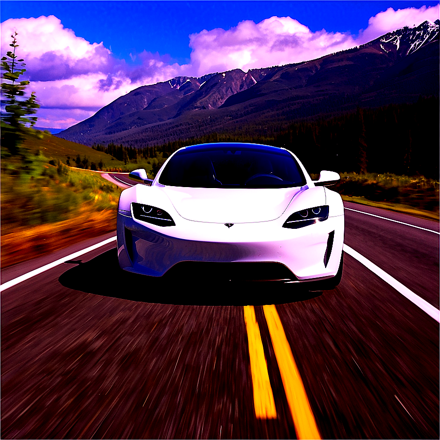 Tesla Roadster In A Scenic Landscape Png Ilf