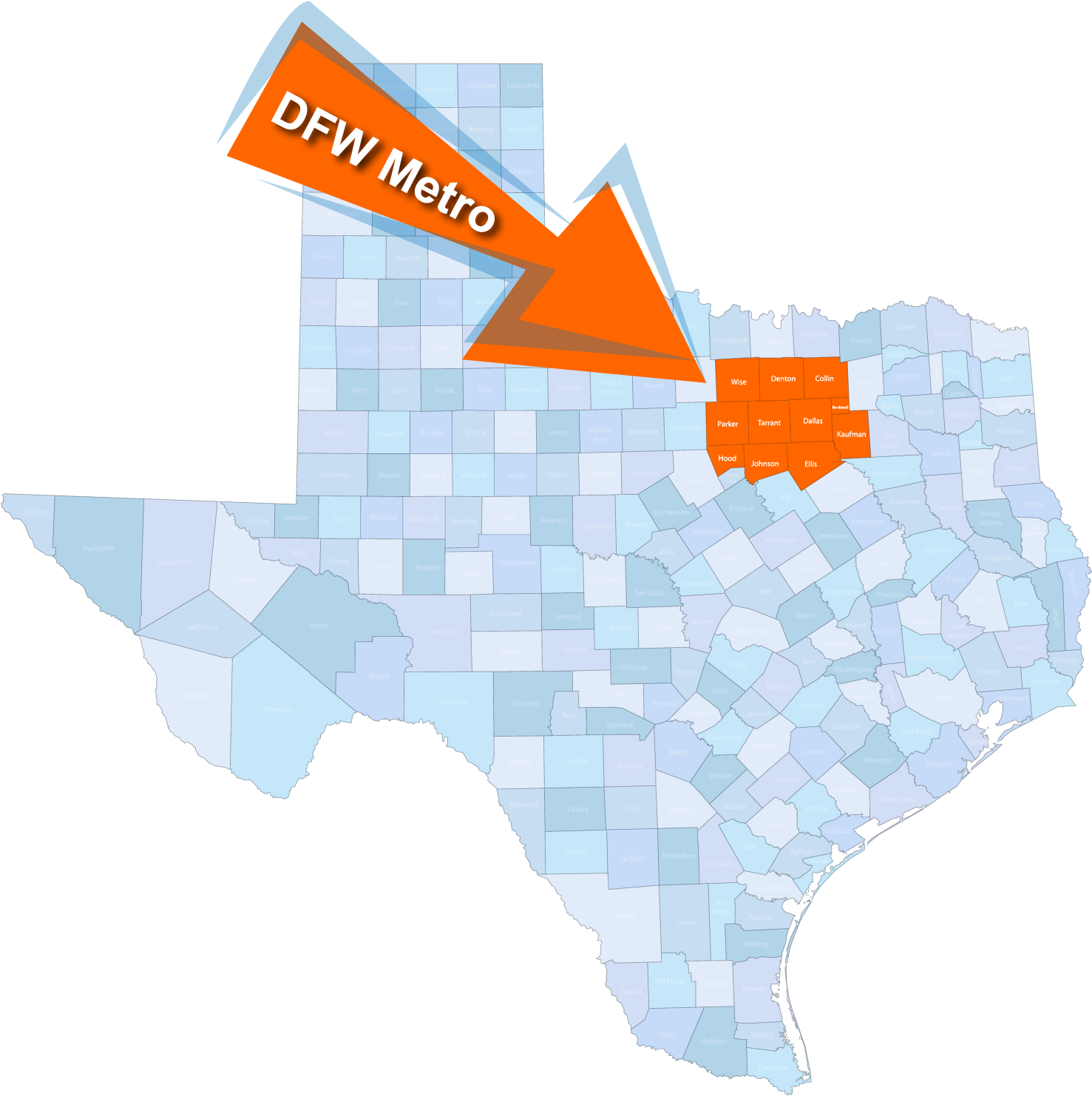 Texas Map D F W Metro Highlight