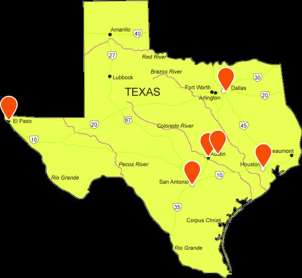 Texas Mapwith Pinpoints