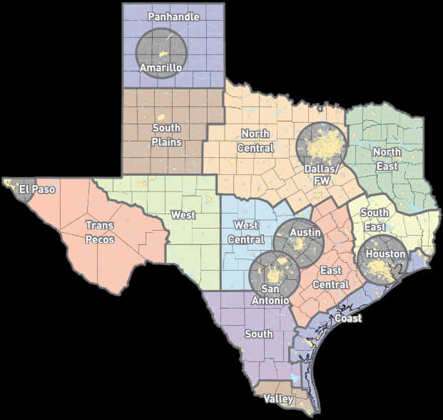 Texas_ Regions_ Map_with_ Major_ Cities