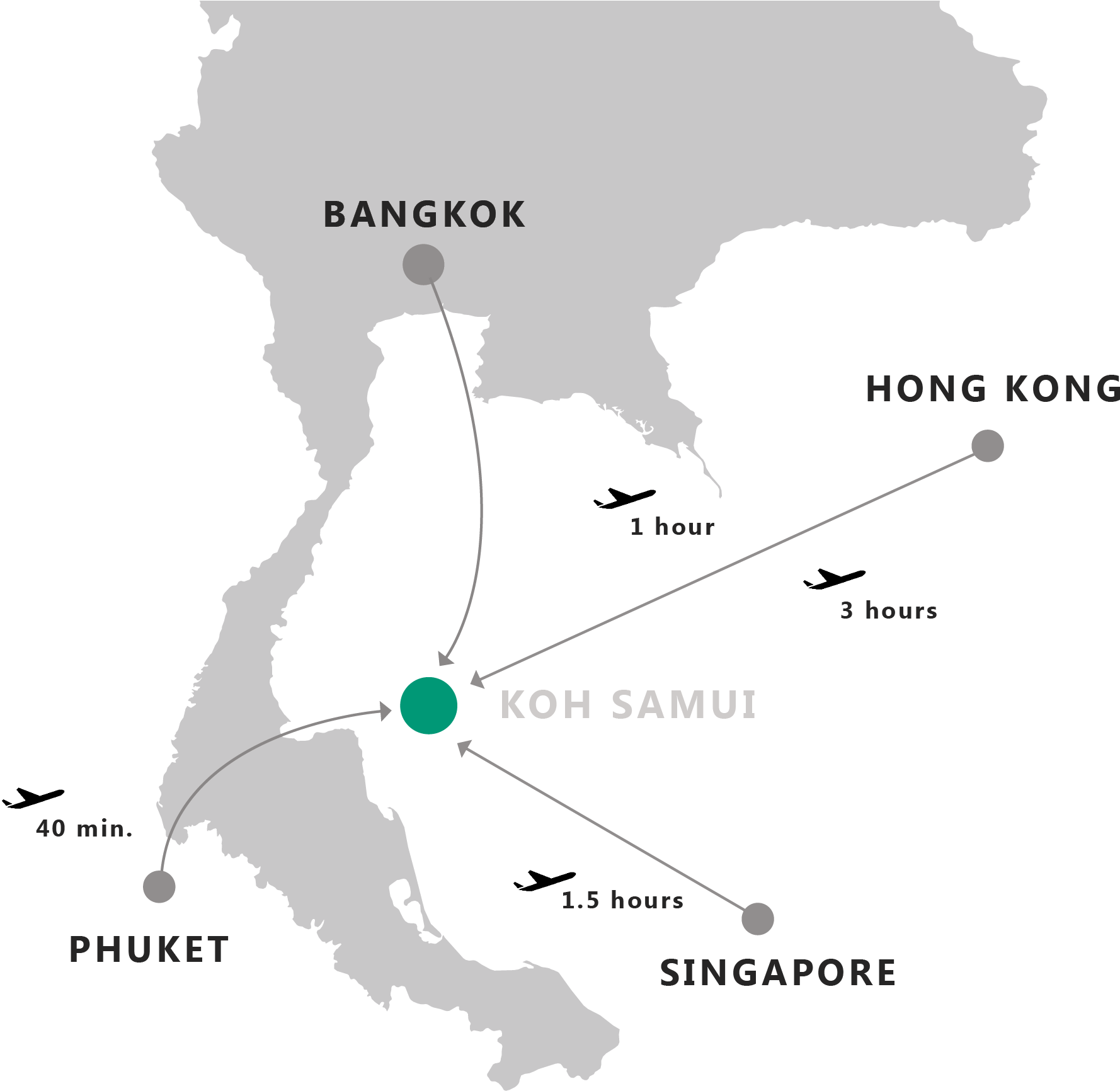 Thailand Flight Duration Map