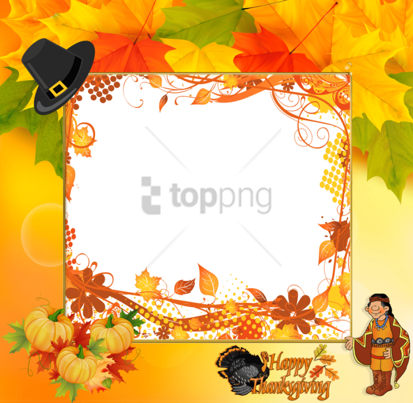 Thanksgiving Autumn Leaves Frame Pilgrim Character