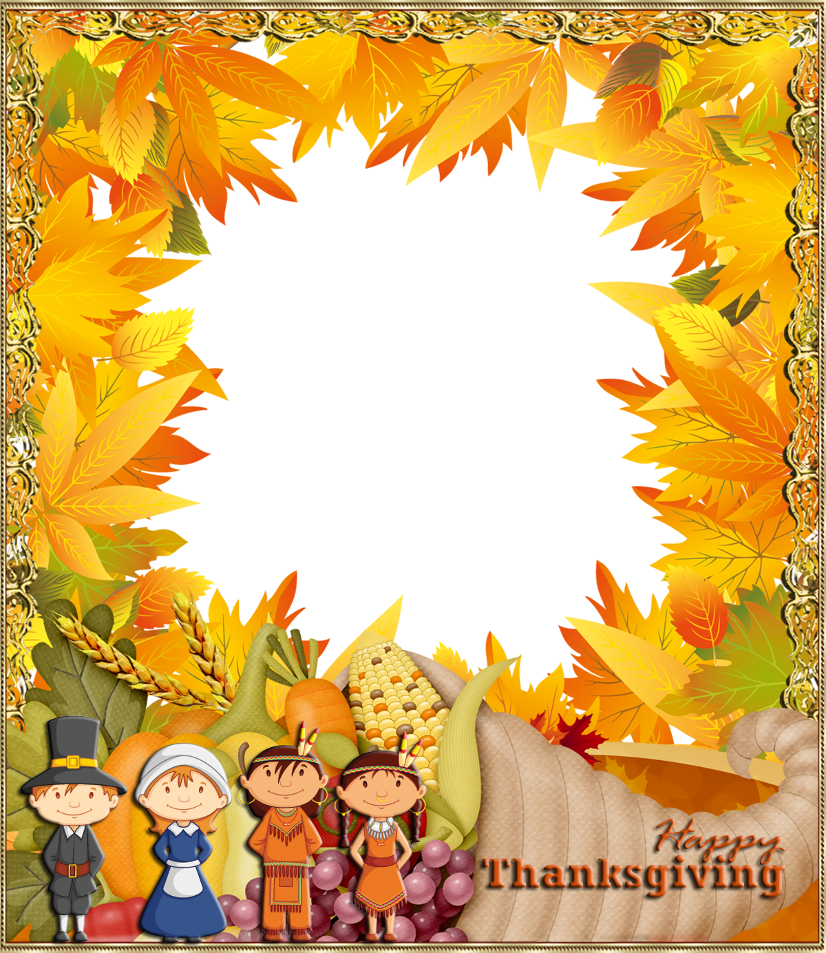 Thanksgiving Framewith Pilgrimsand Native Americans