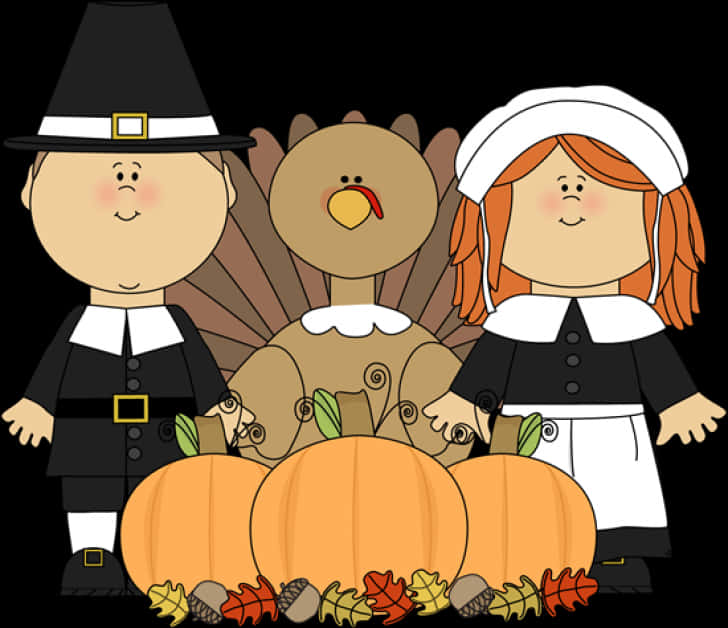 Thanksgiving Pilgrimsand Turkey Cartoon