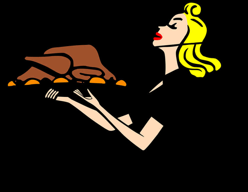 Thanksgiving Retro Woman Serving Turkey