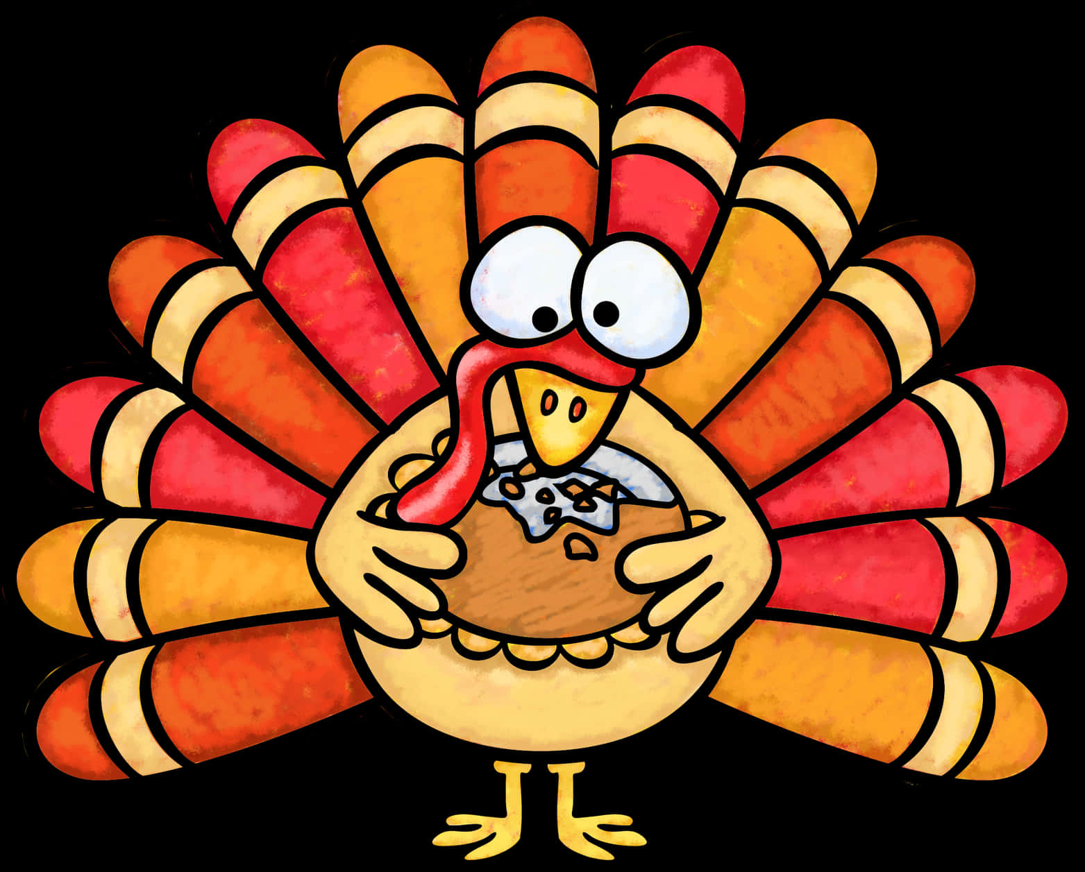 Thanksgiving Turkey Cartoon Holding Pie