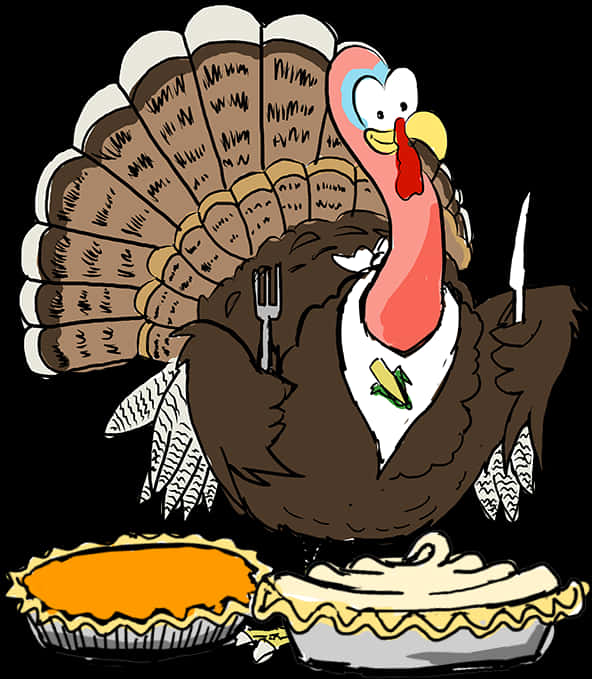 Thanksgiving Turkey Cartoonwith Pies