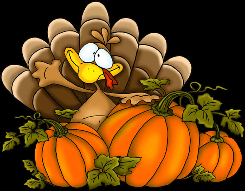 Thanksgiving Turkeyand Pumpkins Cartoon