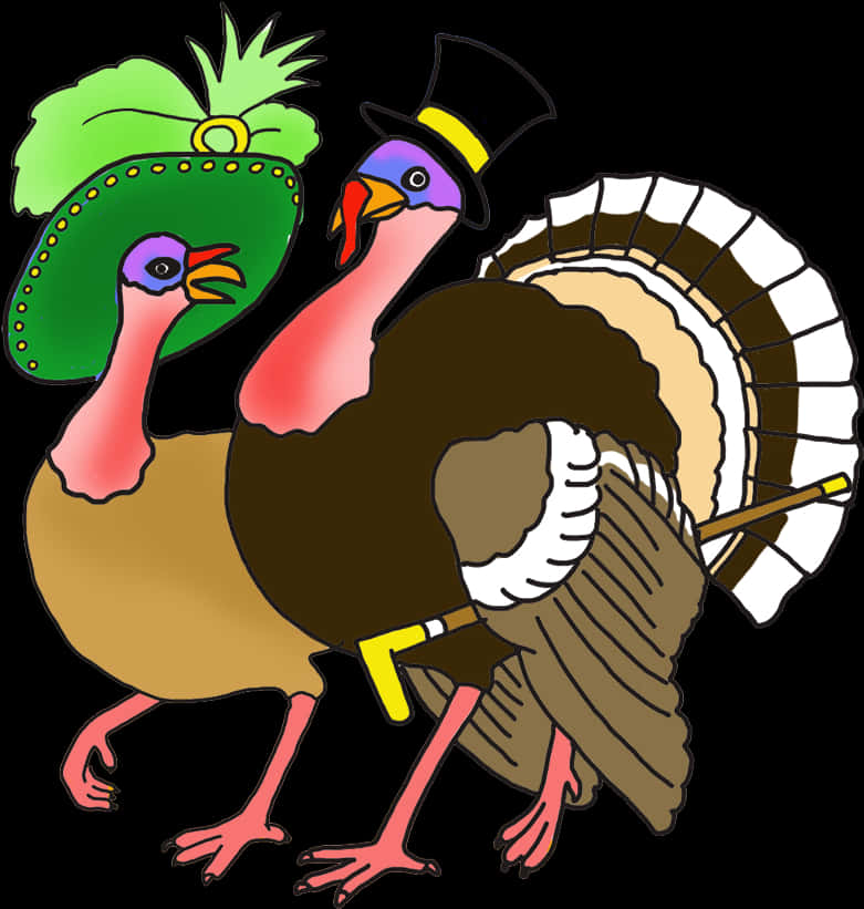Thanksgiving Turkeysin Hats Cartoon