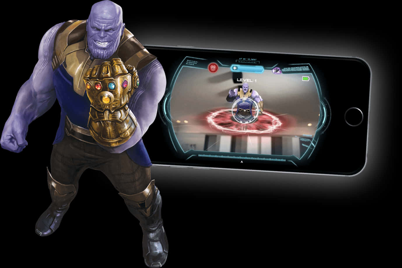 Thanos_with_ Infinity_ Gauntlet_and_ Smartphone_ Game