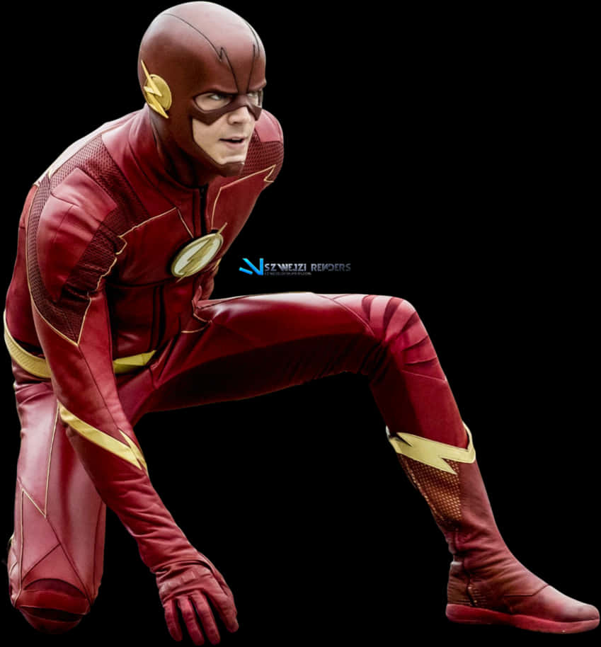 The_ Flash_ Crouching_in_ Red_ Suit