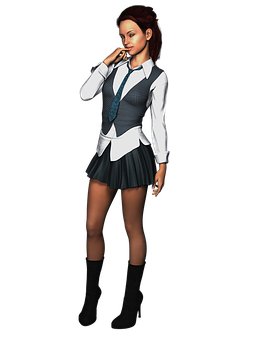 Thoughtful Animated Womanin School Uniform