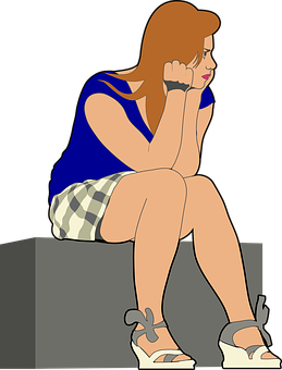 Thoughtful Woman Sitting Illustration