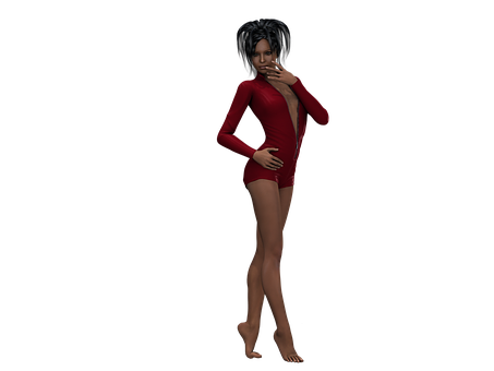 Thoughtful3 D Modelin Red Leotard