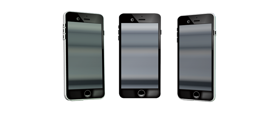 Three Smartphones Displaying Screen Reflections