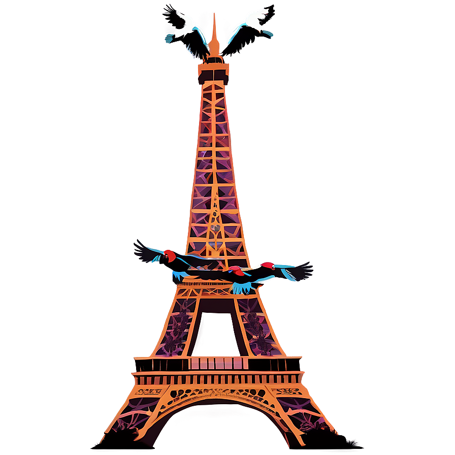 Torre Eiffel And Flying Birds Png 1