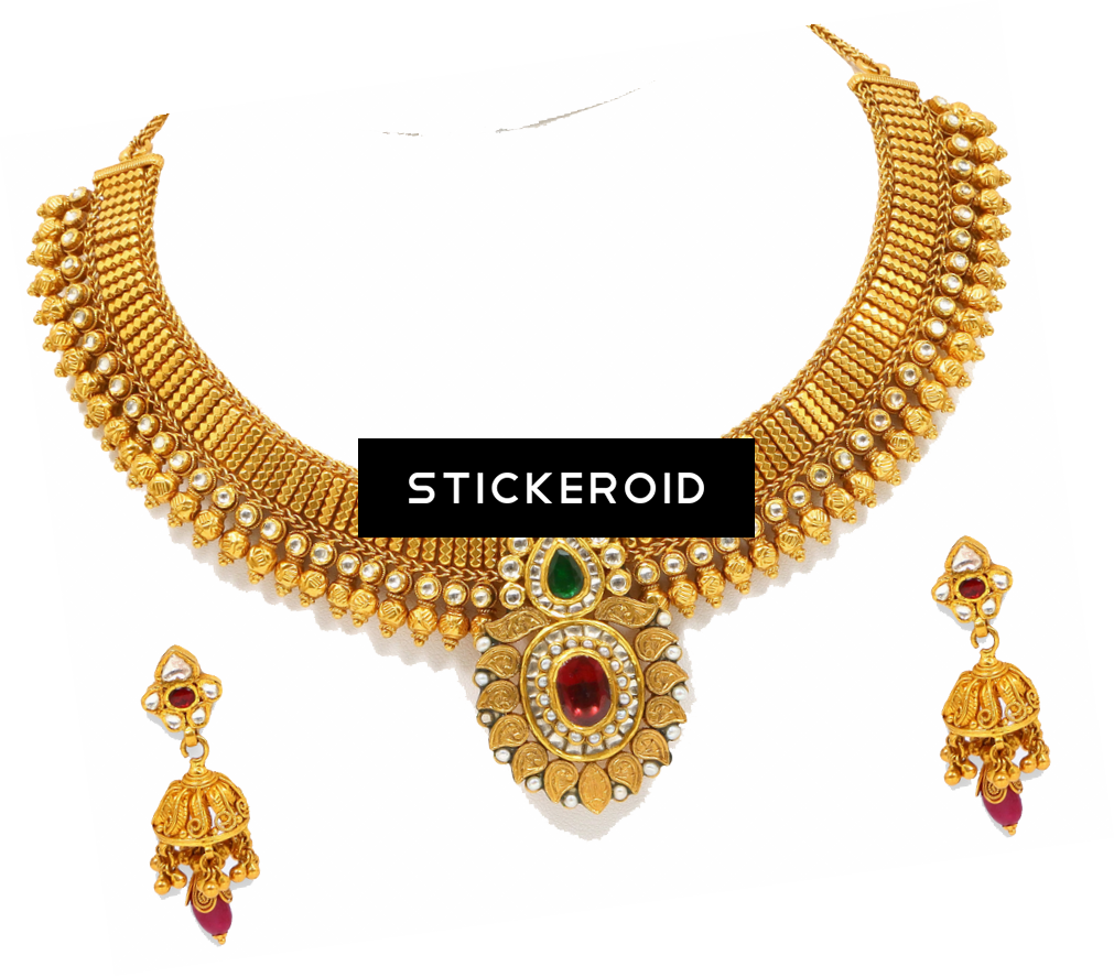 Traditional Gold Necklace Earrings Set