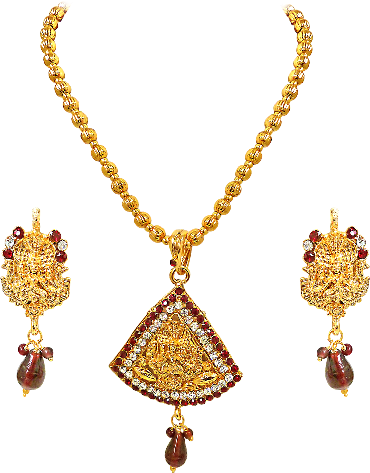 Traditional Gold Necklace Earrings Set