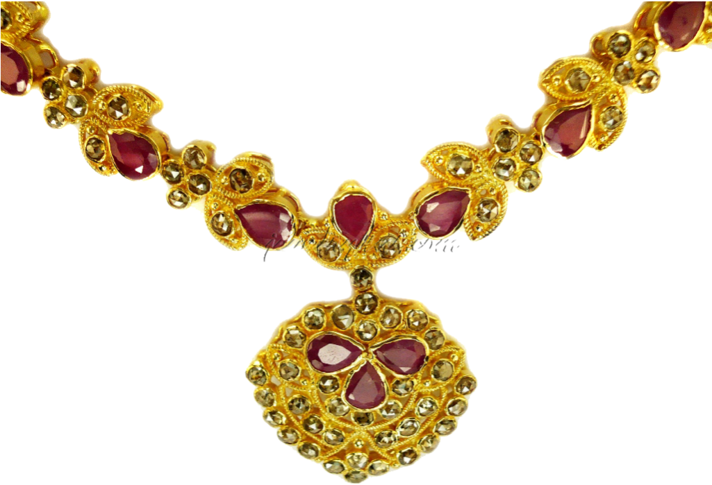 Traditional Gold Plated Necklacewith Red Gemstones