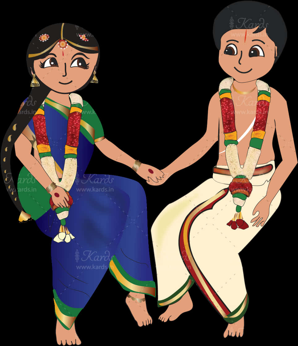 Traditional Indian Couple Cartoon Illustration