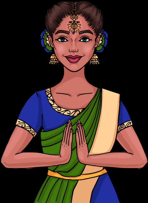 Traditional Indian Girl Greeting Anjali Mudra