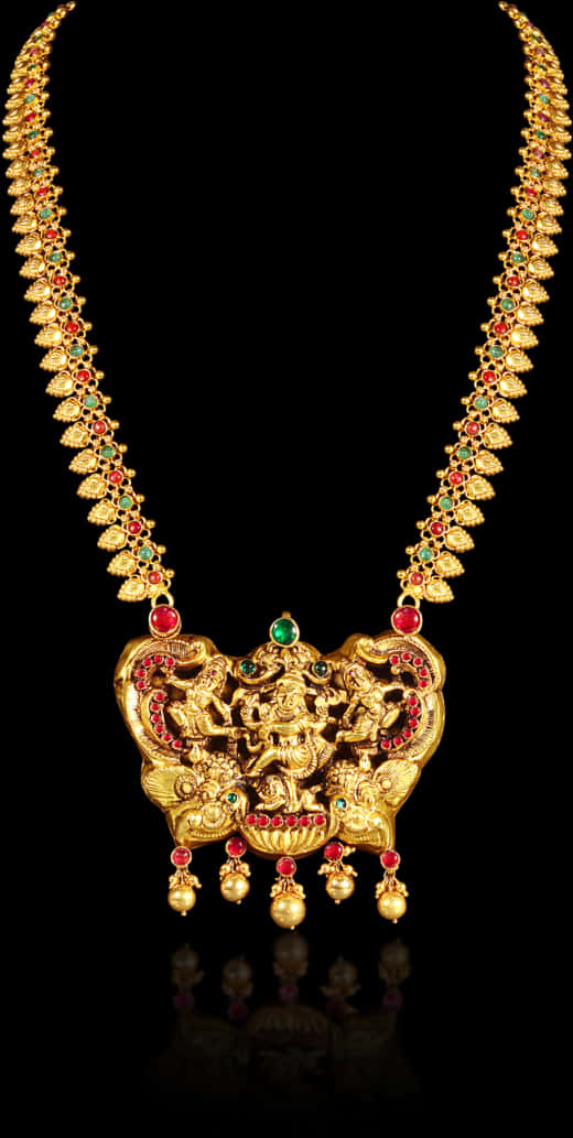 Traditional Indian Gold Necklace With Goddess Pendant