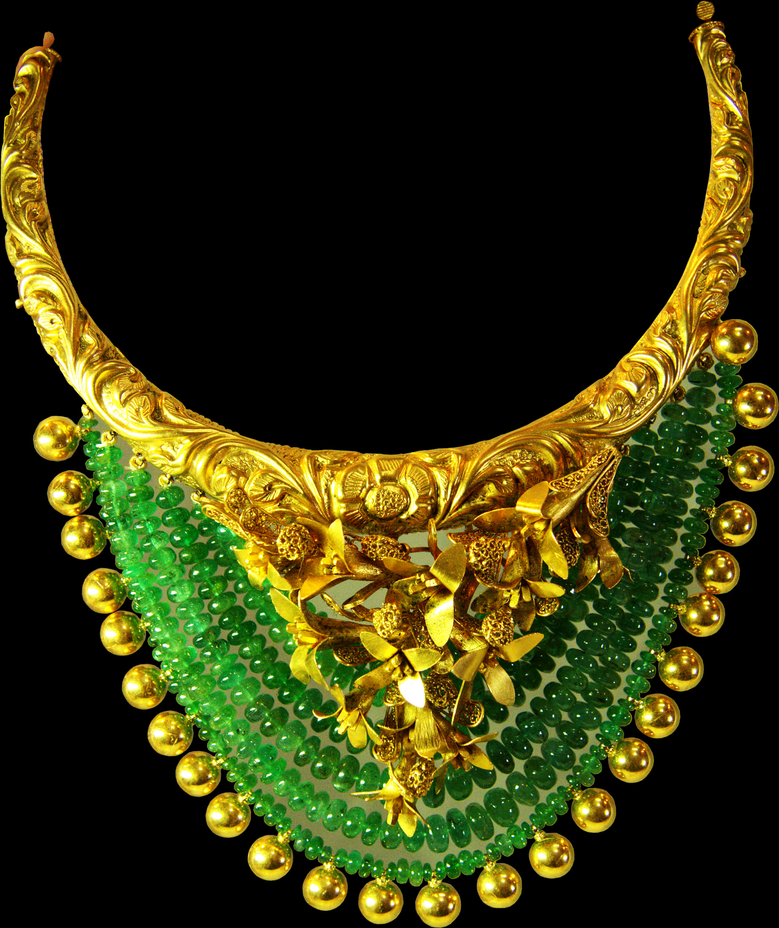 Traditional Indian Gold Necklace With Green Beads