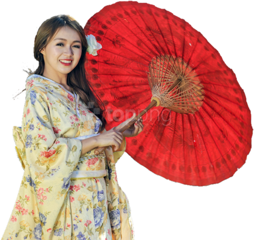 Traditional Japanese Kimonoand Red Umbrella