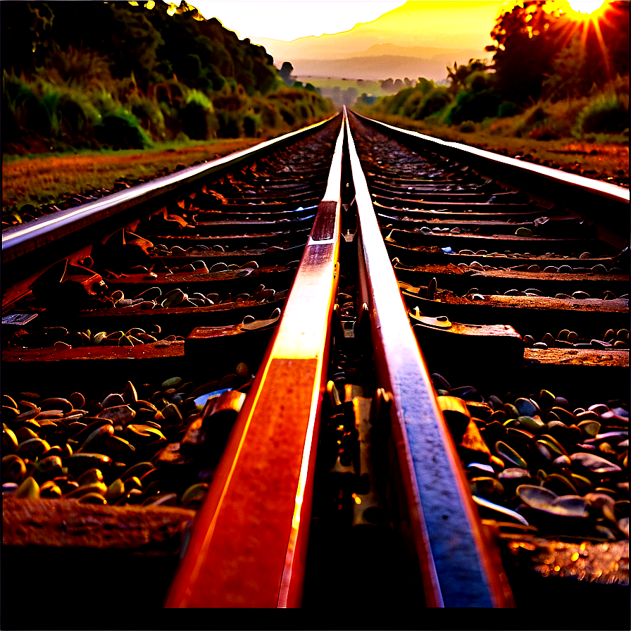 Train Track In Countryside Sunset Png Rnk80