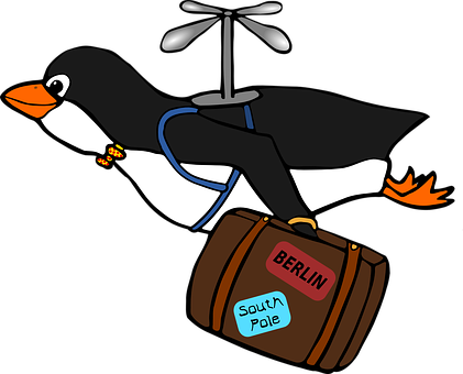 Traveling Penguinwith Helicopter Backpackand Luggage