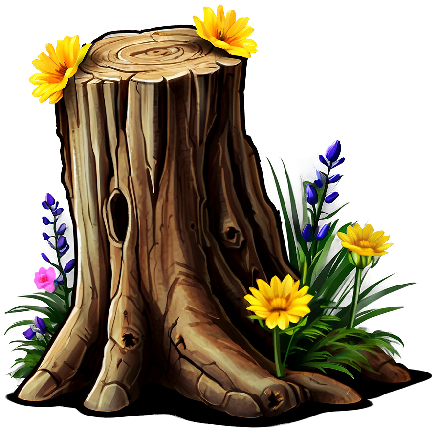 Tree Stump With Flowers Png Bet