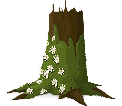 Tree Stumpwith Flowers Illustration