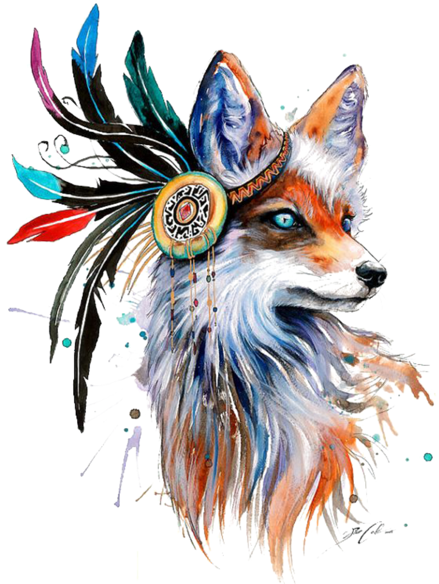 Tribal Fox Feather Headdress Artwork