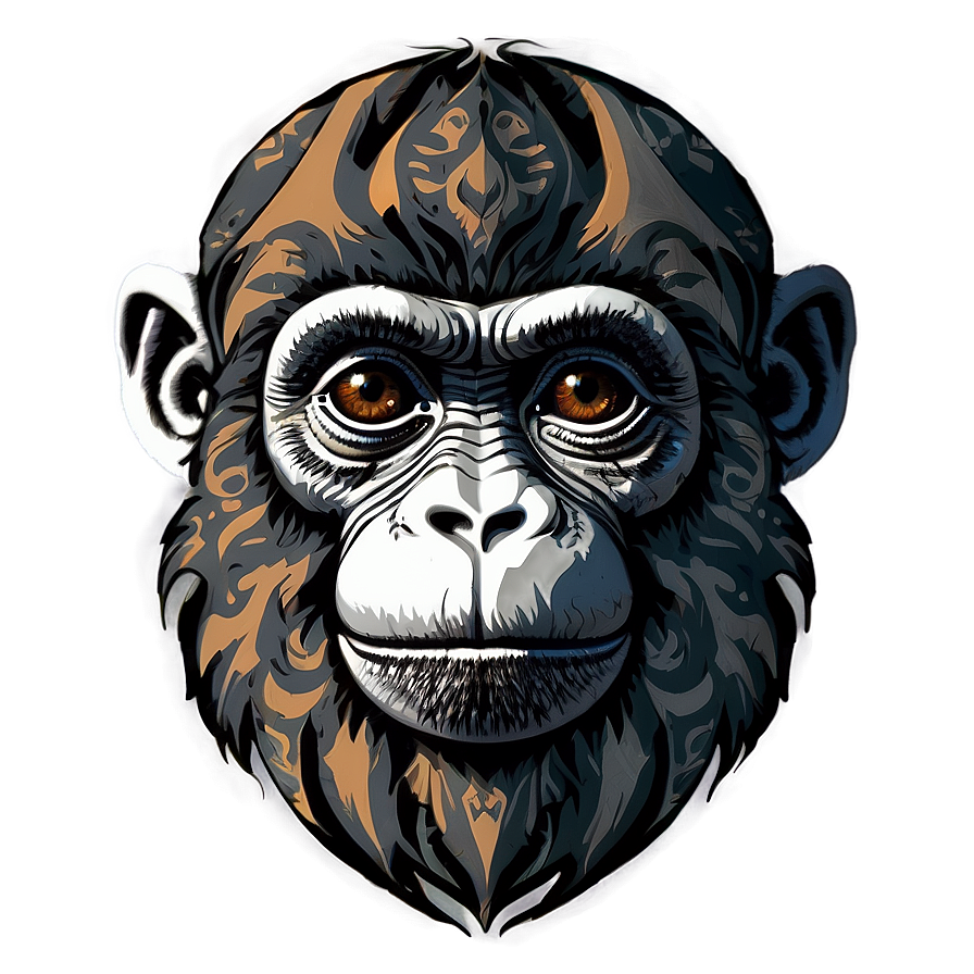 Tribal Monkey Face Tattoo Png Vok