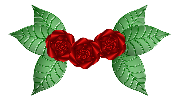 Triple Red Roses Symmetrical Design