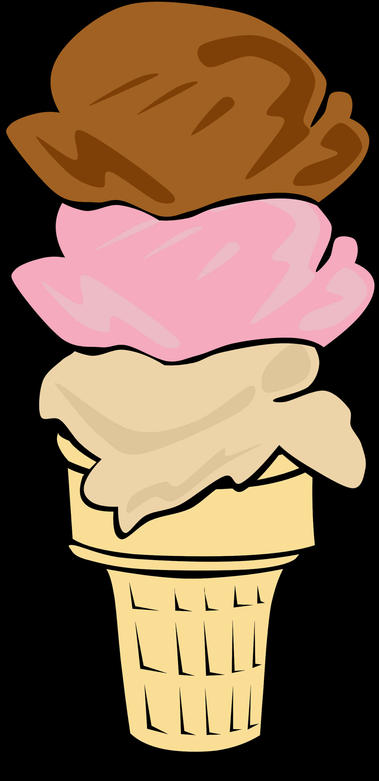 Triple Scoop Ice Cream Cone Illustration