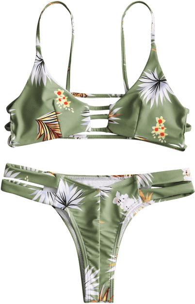 Tropical Print Green Bikini Set