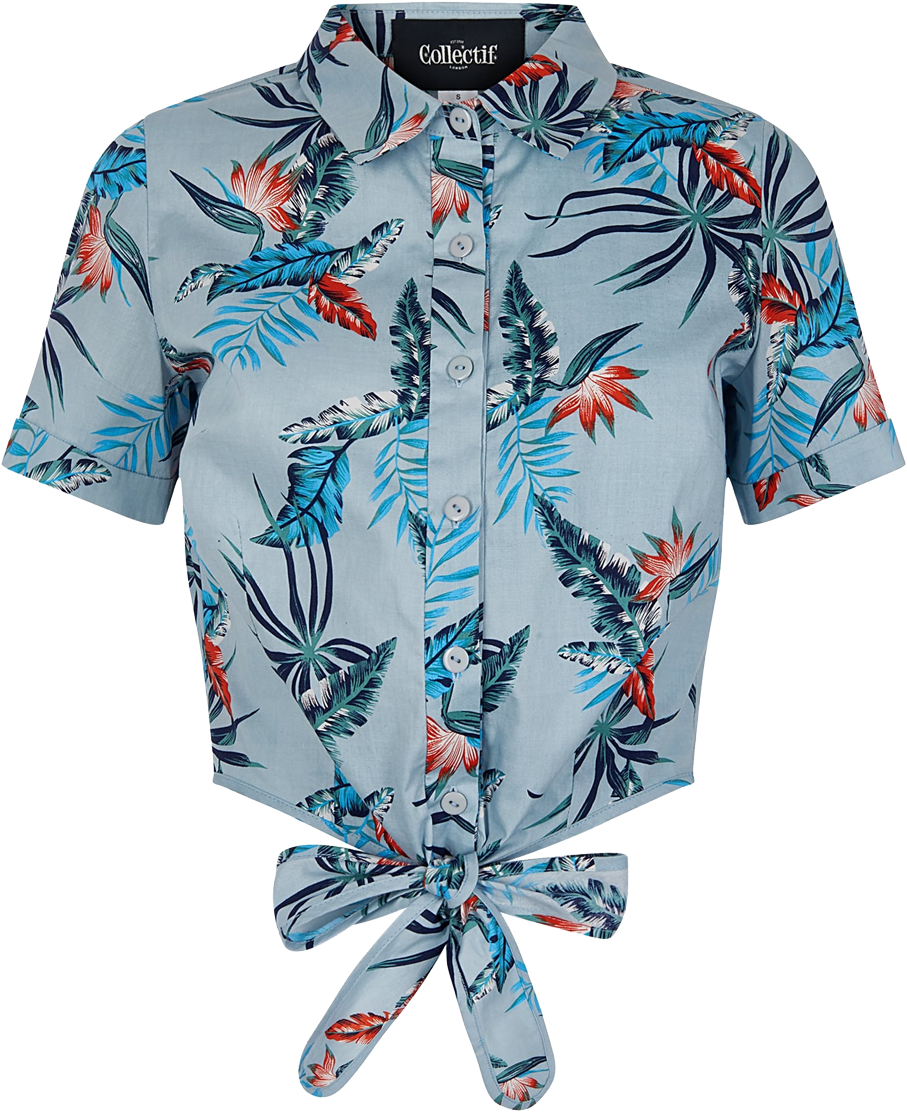 Tropical Print Tie Front Blouse