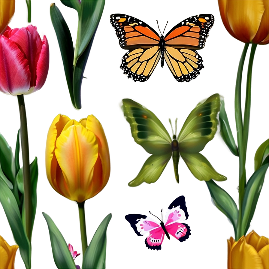 Tulips And Butterflies Png Uvh38