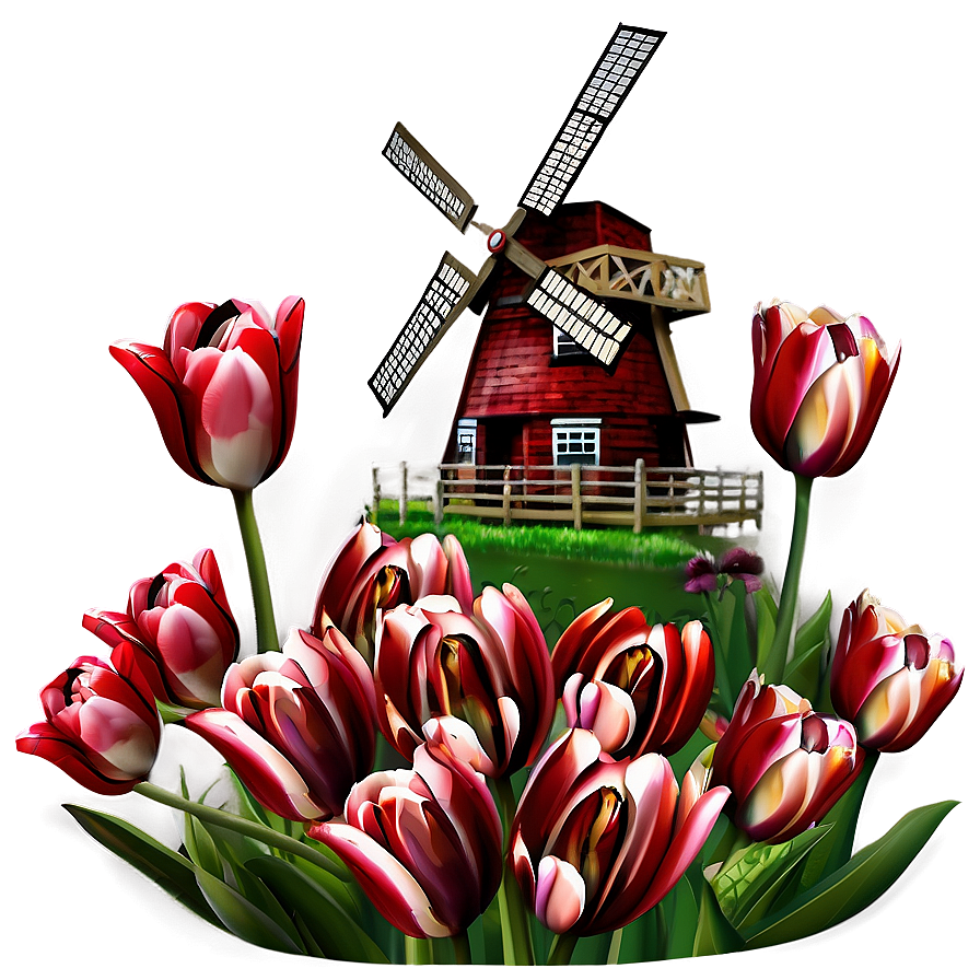 Tulips And Windmill Png Riy