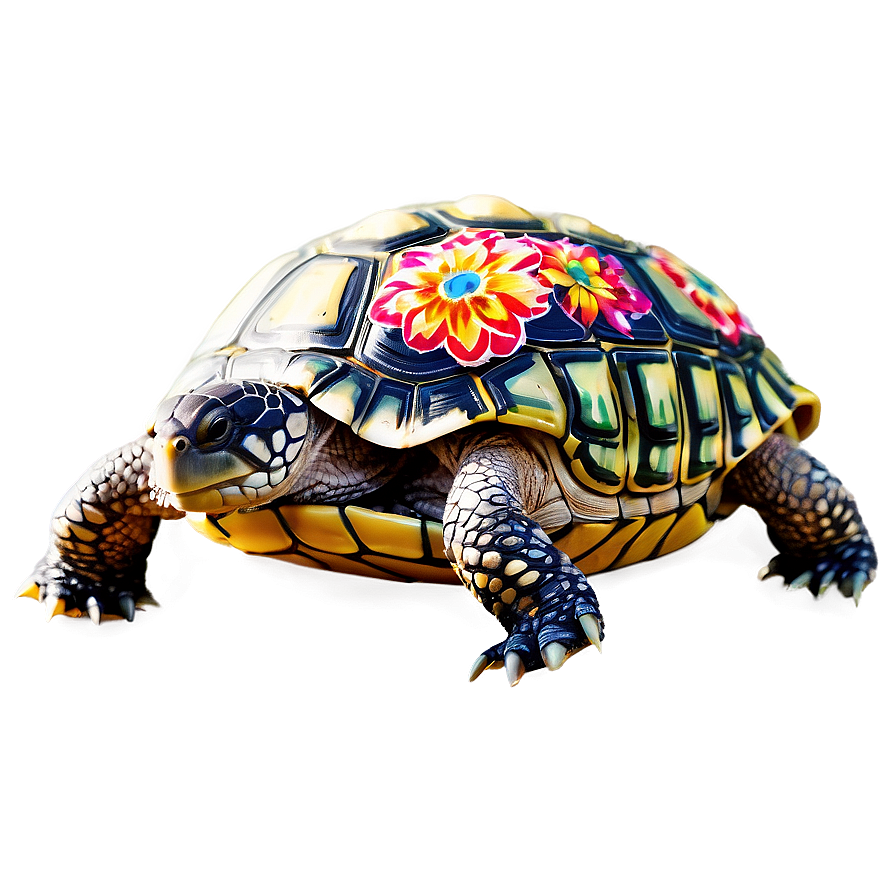 Turtle With Floral Shell Png Hag31