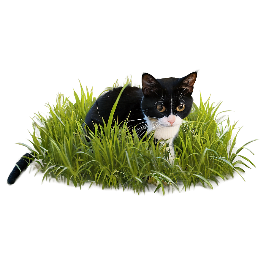 Tuxedo Cat In Grass Png Qjp