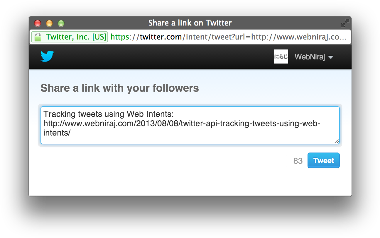 Twitter Share Link Interface