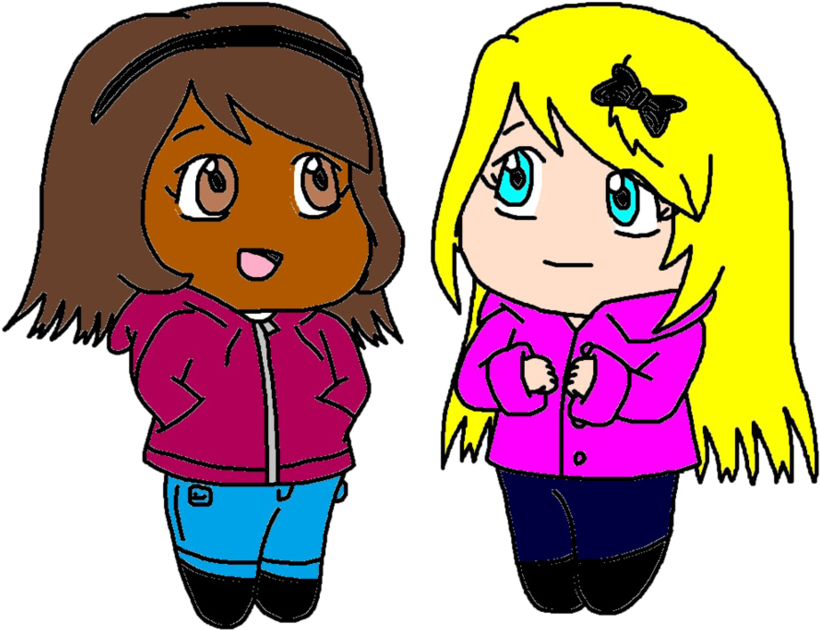 Two Cartoon Girls Friends Illustration