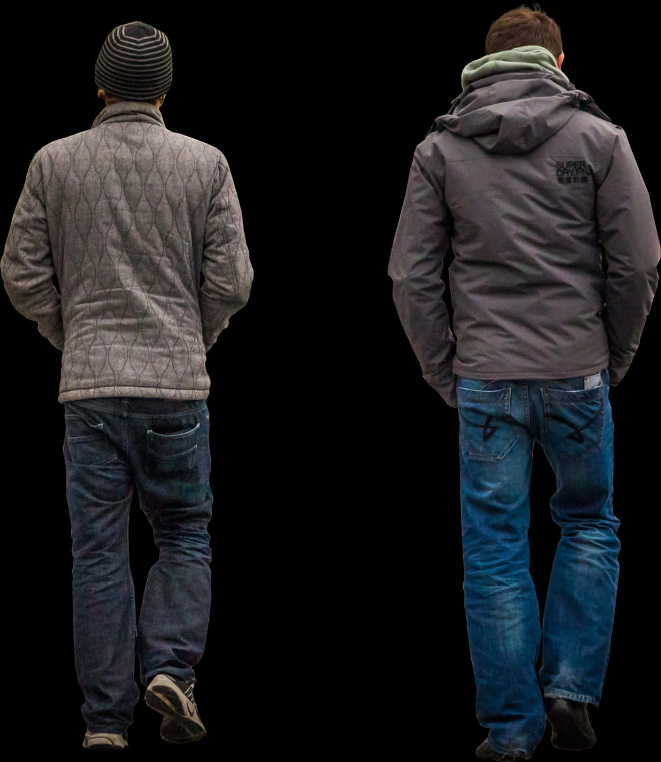 Two Men Standing Back View