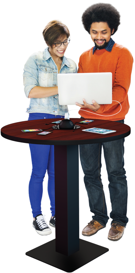 Two People Using Laptop Standing