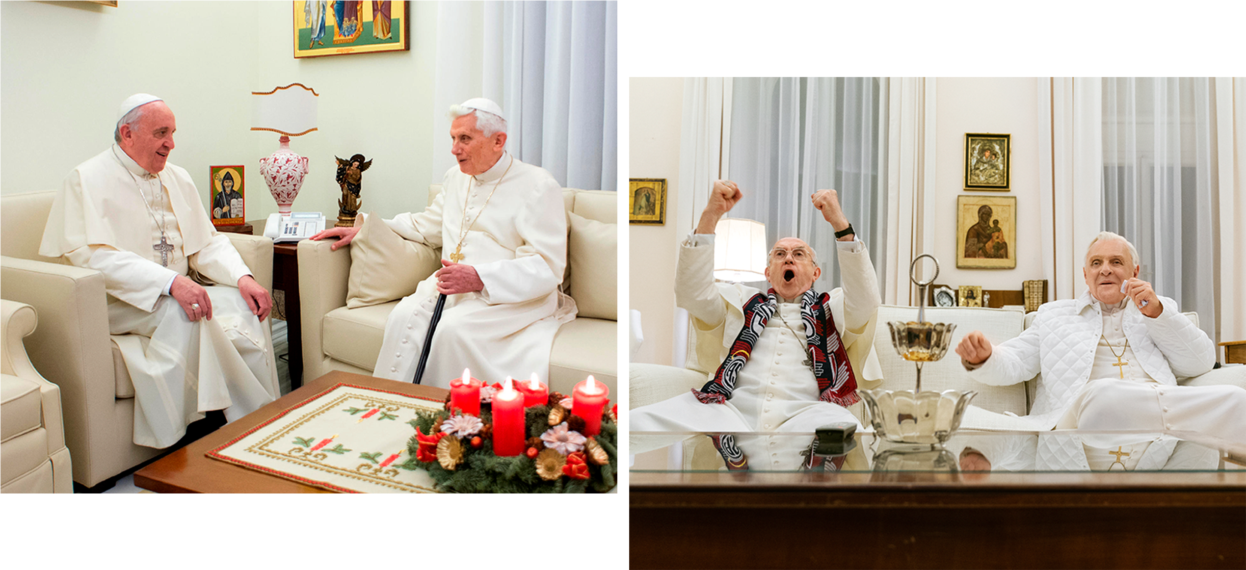 Two Popes Meetingand Watching Football