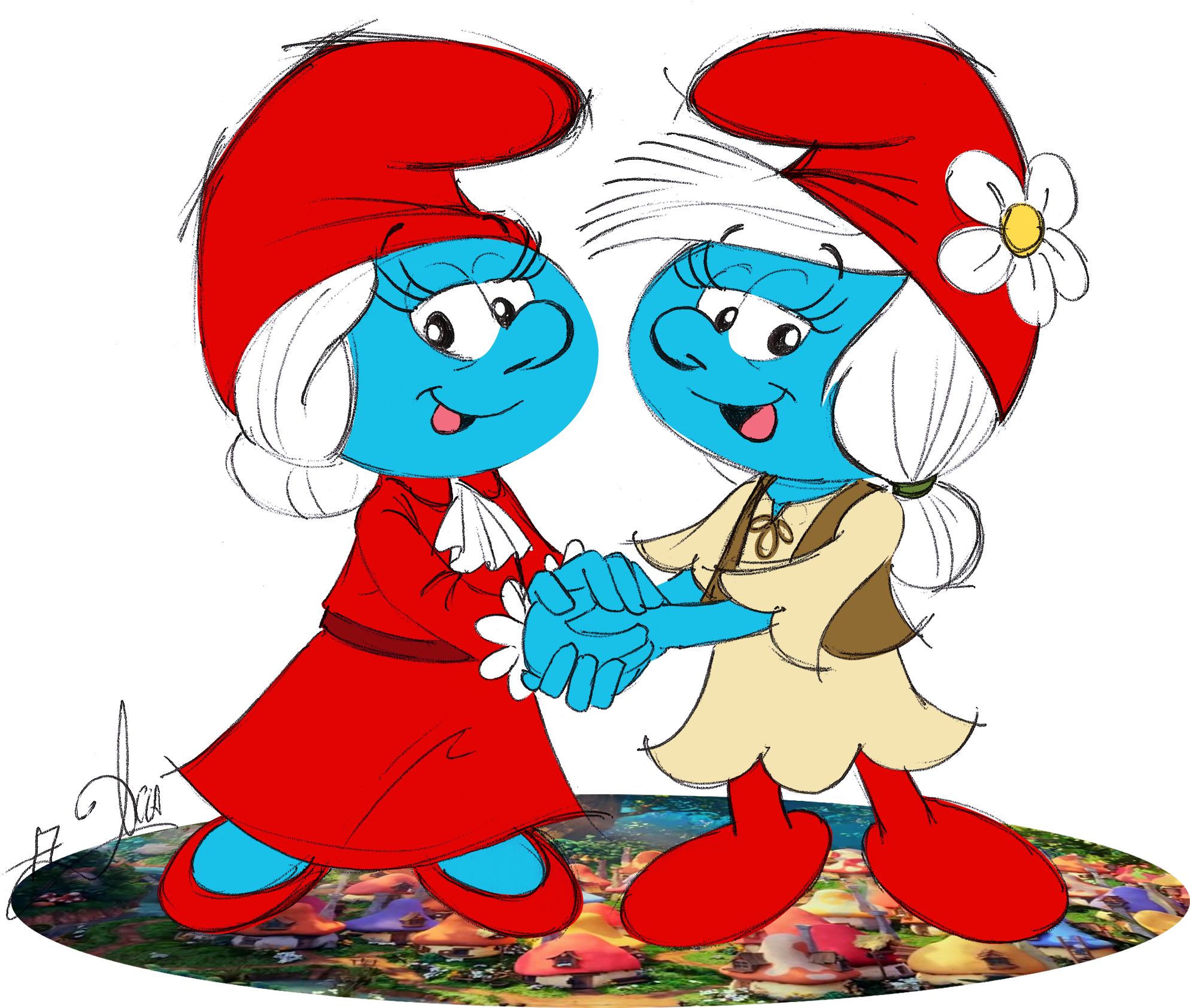 Two Smurfs Shaking Hands