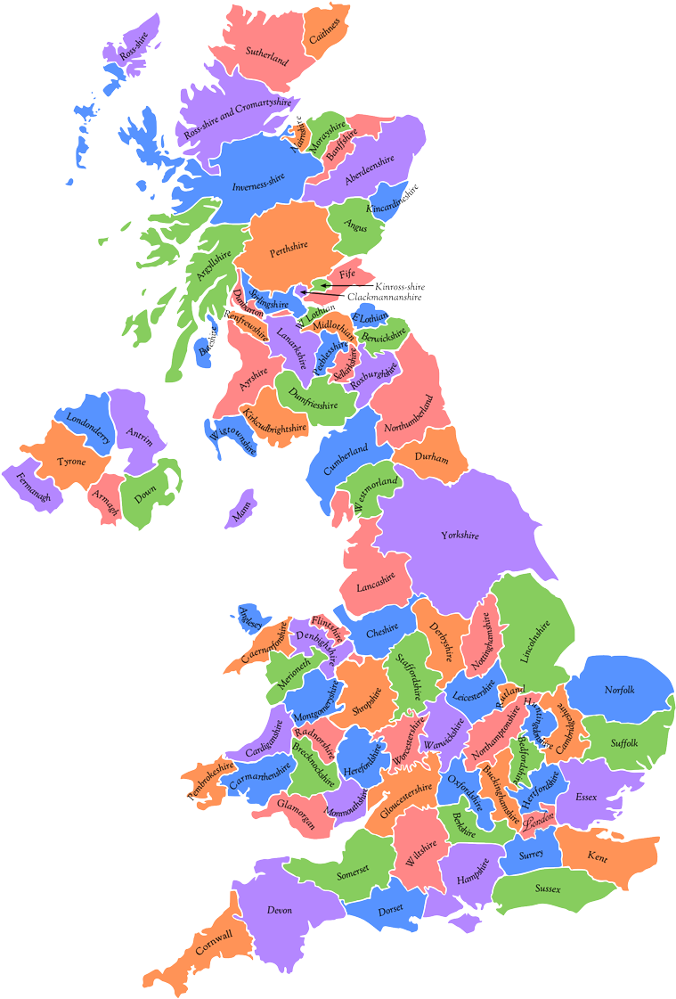 U K Counties Map Color Coded